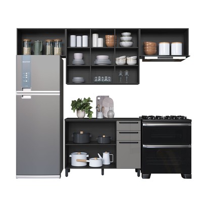 Cozinha Completa Diamante 6 Portas 3 Gavetas com Vidro Chumbo/Titanio - Indékes