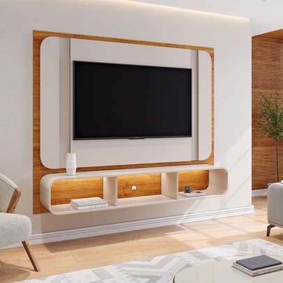 Painel para TV Até 75 Polegadas Austen com Led Mel/Off White - Viero Móveis