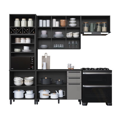 Cozinha Completa Diamante 9 Portas 3 Gavetas com Vidro Chumbo/Titanio - Indékes