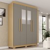 Guarda-Roupa Solteiro Weather com Pés e Espelho 4 Portas 3 Gavetas 100% Mdf Jequitibá/Granizo - Pnr Móveis