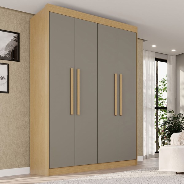 Guarda-Roupa Solteiro Weather 4 Portas 3 Gavetas 100% Mdf Jequitibá/Granizo - Pnr Móveis