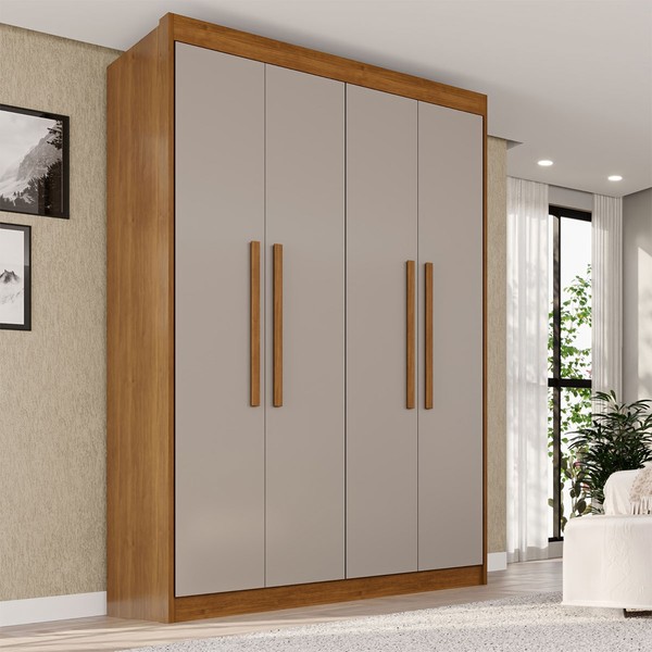 Guarda-Roupa Solteiro Weather 4 Portas 3 Gavetas 100% Mdf Cinamomo/Off White - Pnr Móveis