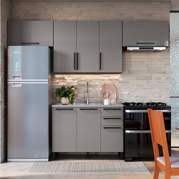 Cozinha Completa Diamante 7 Portas 3 Gavetas Chumbo/Titanio - Indékes