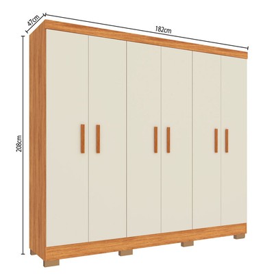 Guarda-Roupa Casal Cancun 6 Portas 2 Gavetas Cinamomo/Off White - Fellicci