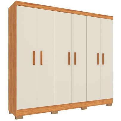 Guarda-Roupa Casal Cancun 6 Portas 2 Gavetas Cinamomo/Off White - Fellicci