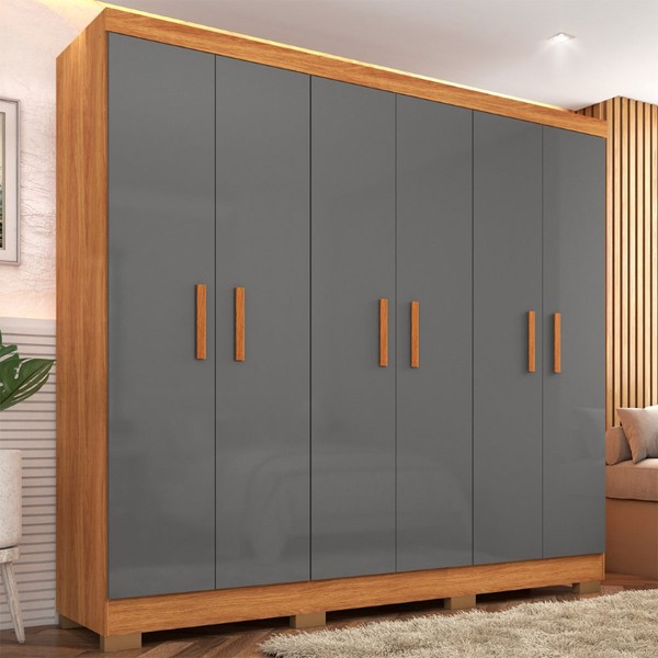 Guarda-Roupa Casal Cancun 6 Portas 2 Gavetas Cinamomo/Grafite - Fellicci