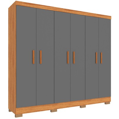 Guarda-Roupa Casal Cancun 6 Portas 2 Gavetas Cinamomo/Grafite - Fellicci