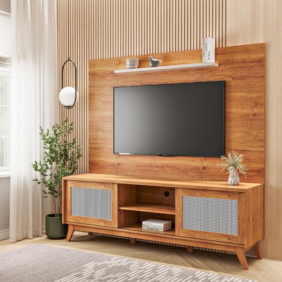 Estante para TV Até 65 Polegadas Serena 2 Portas Mel/Off White - Viero Móveis