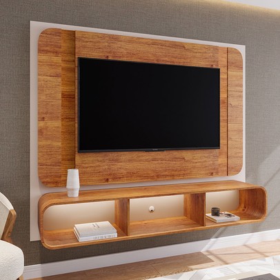 Painel para TV Até 75 Polegadas Austen com Led Off White/Mel - Viero Móveis
