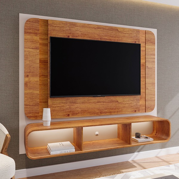 Painel para TV Até 75 Polegadas Austen com Led Off White/Mel - Viero Móveis
