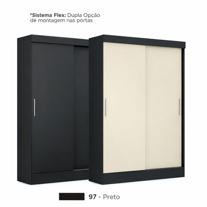 Guarda-Roupa Solteiro Cancun 2 Portas 2 Gavetas Flex Preto - Maxel