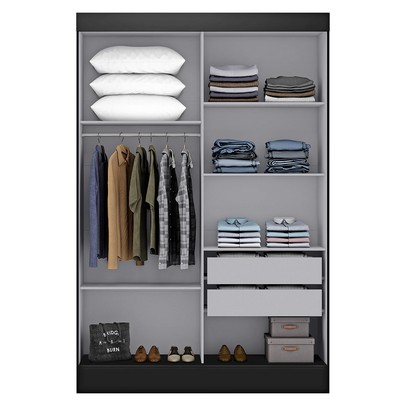 Guarda-Roupa Solteiro Cancun 2 Portas 2 Gavetas Flex Preto - Maxel