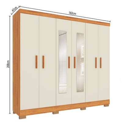 Guarda-Roupa Casal Cancun 6 Portas 2 Gavetas com Espelho Cinmomo/Off White - Fellicci