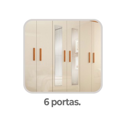 Guarda-Roupa Casal Cancun 6 Portas 2 Gavetas com Espelho Cinmomo/Off White - Fellicci