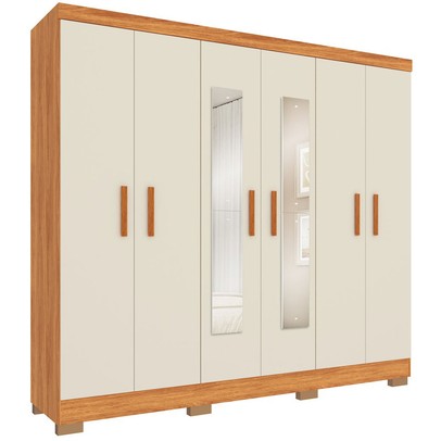 Guarda-Roupa Casal Cancun 6 Portas 2 Gavetas com Espelho Cinmomo/Off White - Fellicci