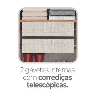 Guarda-Roupa Casal Cancun 6 Portas 2 Gavetas com Espelho Cinmomo/Off White - Fellicci