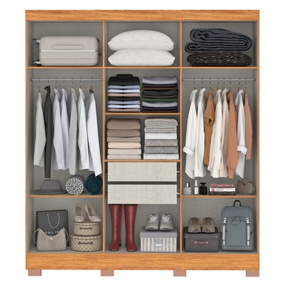 Guarda-Roupa Casal Cancun 6 Portas 2 Gavetas com Espelho Cinmomo/Off White - Fellicci