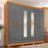 Guarda-Roupa Casal Cancun 6 Portas 2 Gavetas com Espelho Cinamomo/Grafite - Fellicci