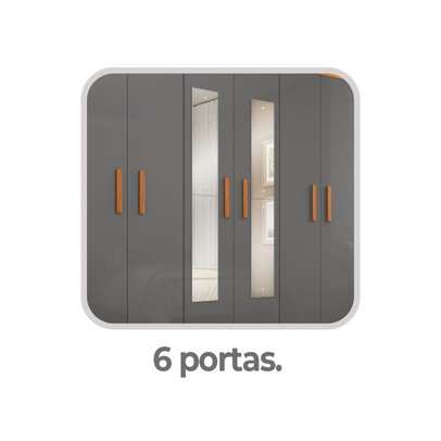 Guarda-Roupa Casal Cancun 6 Portas 2 Gavetas com Espelho Cinamomo/Grafite - Fellicci