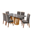 Mesa de Jantar 6 Lugares Mondini com Vidro Mel/Grafite/Cinza - Viero Móveis
