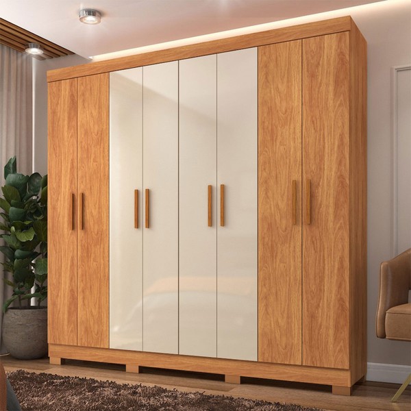 Guarda-Roupa Casal Las Vegas 8 Portas 2 Gavetas Cinamomo/Off White - Fellicci