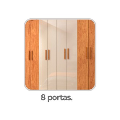 Guarda-Roupa Casal Las Vegas 8 Portas 2 Gavetas Cinamomo/Off White - Fellicci