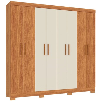 Guarda-Roupa Casal Las Vegas 8 Portas 2 Gavetas Cinamomo/Off White - Fellicci