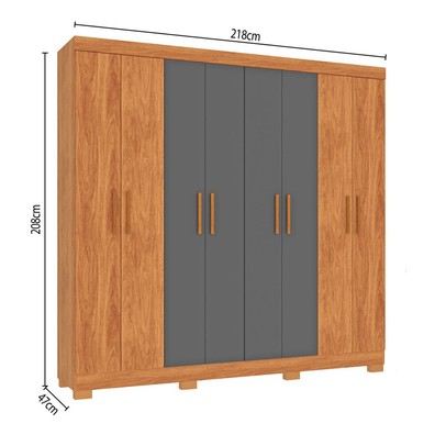 Guarda-Roupa Casal Las Vegas 8 Portas 2 Gavetas Cinamomo/Grafite - Fellicci