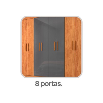 Guarda-Roupa Casal Las Vegas 8 Portas 2 Gavetas Cinamomo/Grafite - Fellicci