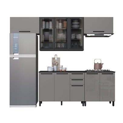 Cozinha Completa Diamante 9 Portas 3 Gavetas Chumbo/Titanio - Indékes