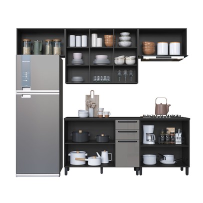 Cozinha Completa Diamante 9 Portas 3 Gavetas Chumbo/Titanio - Indékes