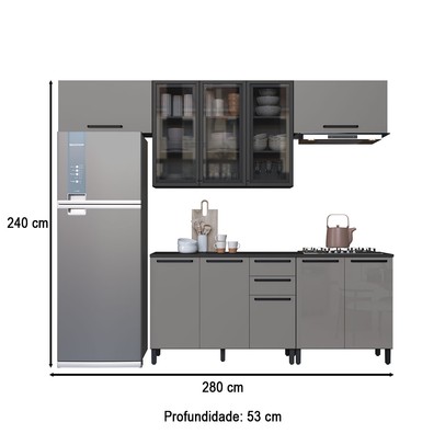 Cozinha Completa Diamante 9 Portas 3 Gavetas Chumbo/Titanio - Indékes