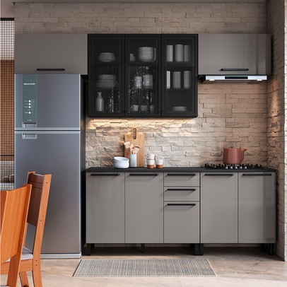 Cozinha Completa Diamante 9 Portas 3 Gavetas Chumbo/Titanio - Indékes
