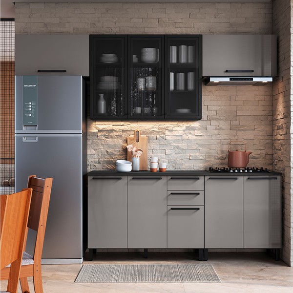 Cozinha Completa Diamante 9 Portas 3 Gavetas Chumbo/Titanio - Indékes