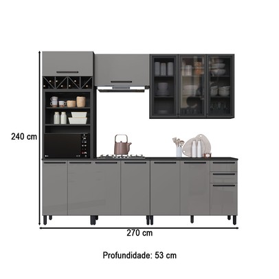 Cozinha Completa Diamante 11 Portas 3 Gavetas Chumbo/Titanio - Indékes