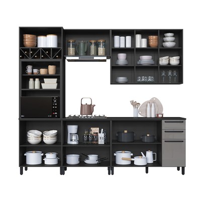 Cozinha Completa Diamante 11 Portas 3 Gavetas Chumbo/Titanio - Indékes