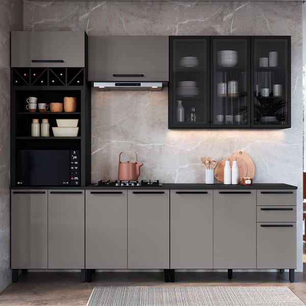 Cozinha Completa Diamante 11 Portas 3 Gavetas Chumbo/Titanio - Indékes