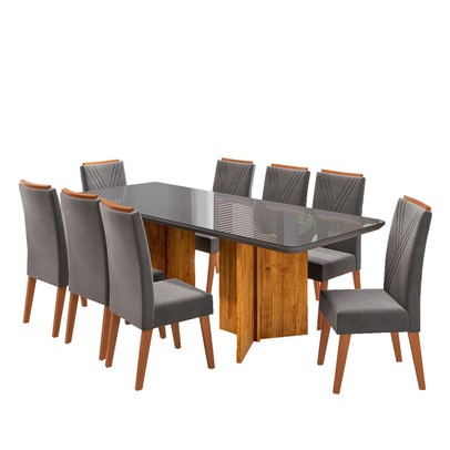 Mesa de Jantar 8 Lugares Princeton com Vidro Mel/Grafite/Cinza - Viero Móveis