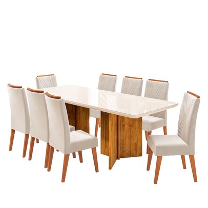 Mesa de Jantar 8 Lugares Princeton com Vidro Mel/Off White/Pastel - Viero Móveis