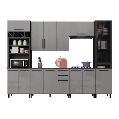 Cozinha Completa Diamante 13 Portas 3 Gavetas com Vidro Chumbo/Titanio - Indékes