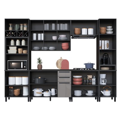 Cozinha Completa Diamante 13 Portas 3 Gavetas com Vidro Chumbo/Titanio - Indékes