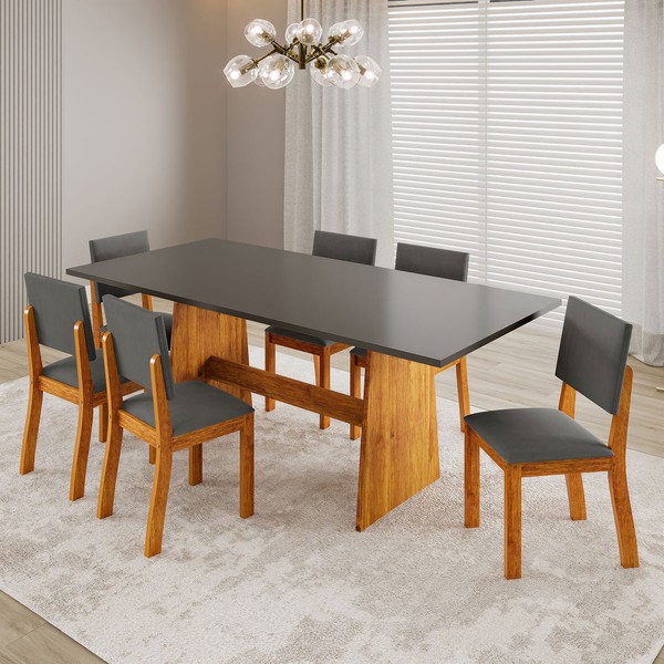 Mesa de Jantar 6 Lugares Borgia Mel/Cinza - Viero Móveis