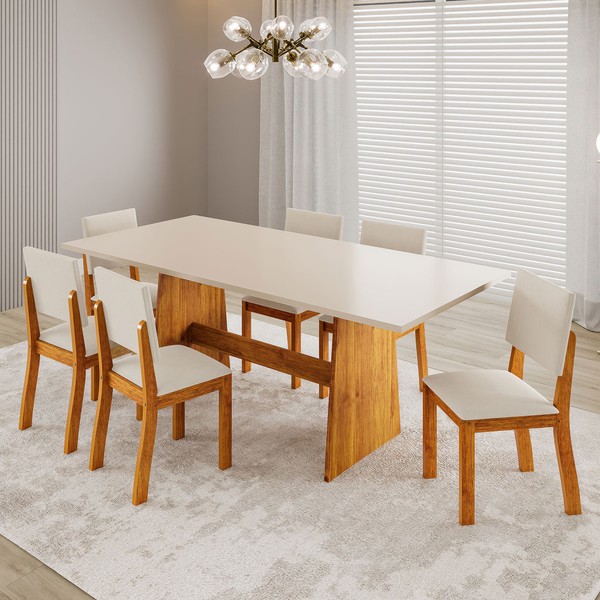 Mesa de Jantar 6 Lugares Borgia Mel/Blonde/Pastel - Viero Móveis