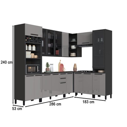 Cozinha Completa Diamante 15 Portas 3 Gavetas Chumbo/Titanio - Indékes