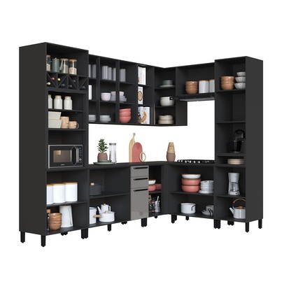 Cozinha Completa Diamante 15 Portas 3 Gavetas Chumbo/Titanio - Indékes