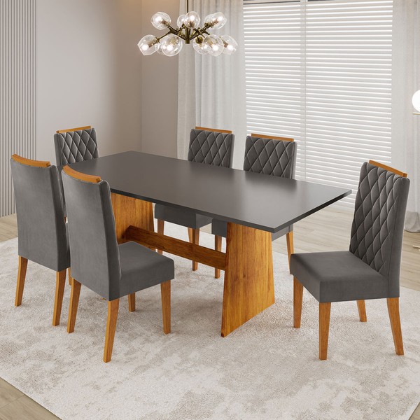 Mesa de Jantar 6 Lugares Kalina Mel/Cinza - Viero Móveis