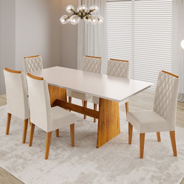 Mesa de Jantar 6 Lugares Kalina Mel/Blonde/Pastel - Viero Móveis