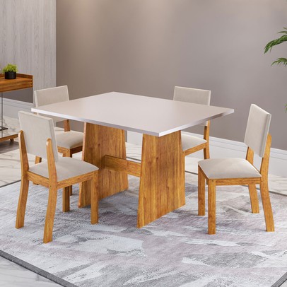 Mesa de Jantar 4 Lugares Monroe Mel/Blonde/Pastel - Viero Móveis