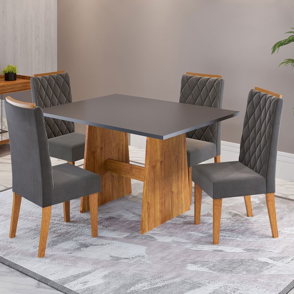 Mesa de Jantar 4 Lugares Xandria Mel/Cinza - Viero Móveis