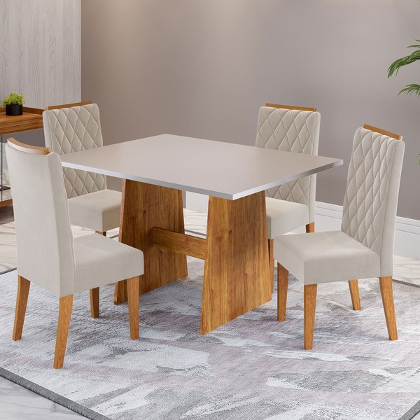 Mesa de Jantar 4 Lugares Xandria Mel/Blonde/Pastel - Viero Móveis